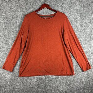 Chicos Top Womens XL The Ultimate Tee Long Sleeve Shirt Brown Stretch